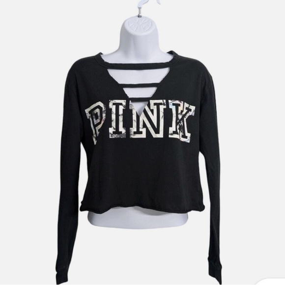 PINK Victoria's Secret Tops - PINK Victoria's Secret Black Cutout Long Sleeve Tee